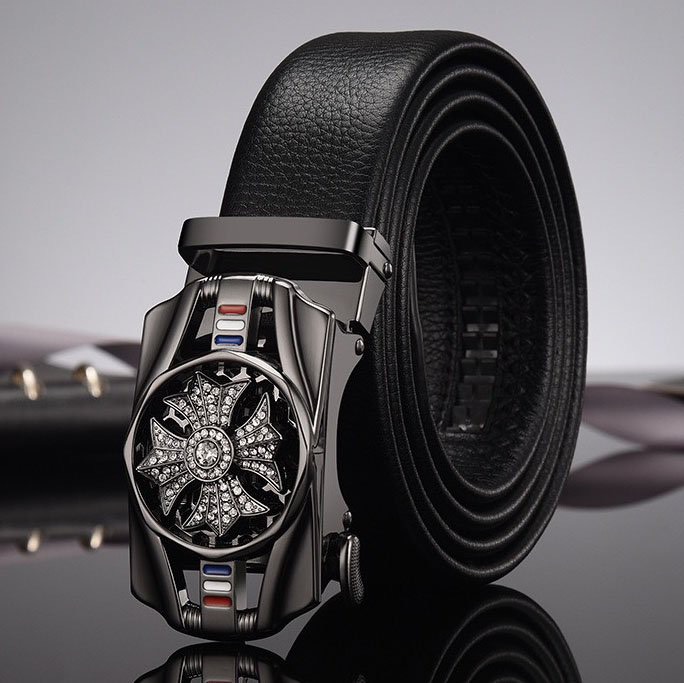 Thắt lưng nam, dây nịt nam khóa tự động dây da cao cấp bền đẹp - Thiết kế mặt xoay 360 đính đá thời thượng DXX89