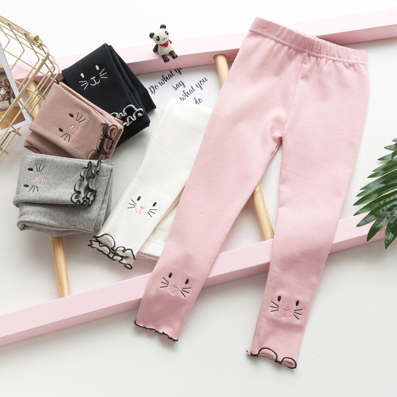 Quần legging bé gái thêu hình mèo