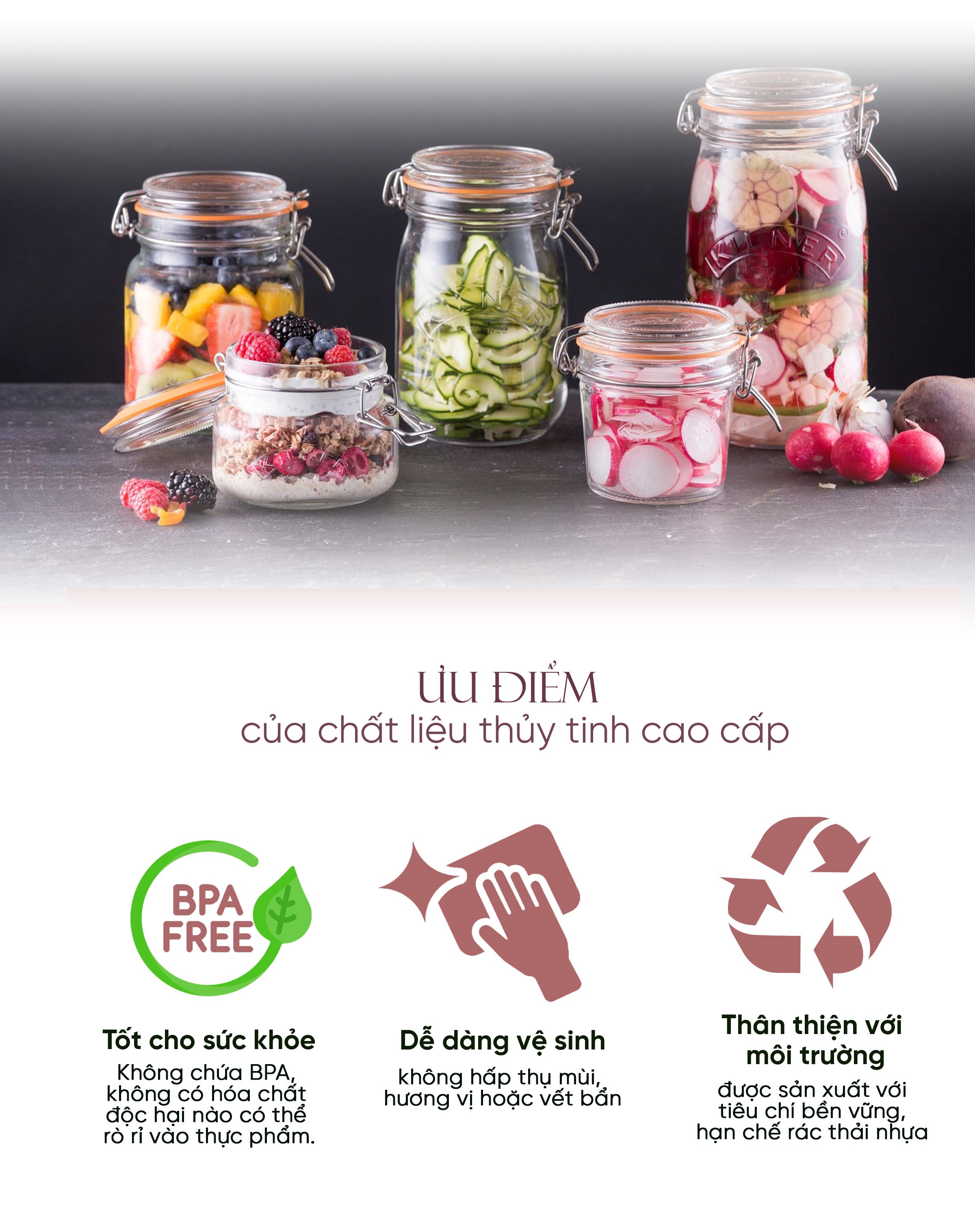 Kilner Hũ Thủy Tinh Tròn/ Vuông/Vát Cạnh - Nhiều Kích Cỡ