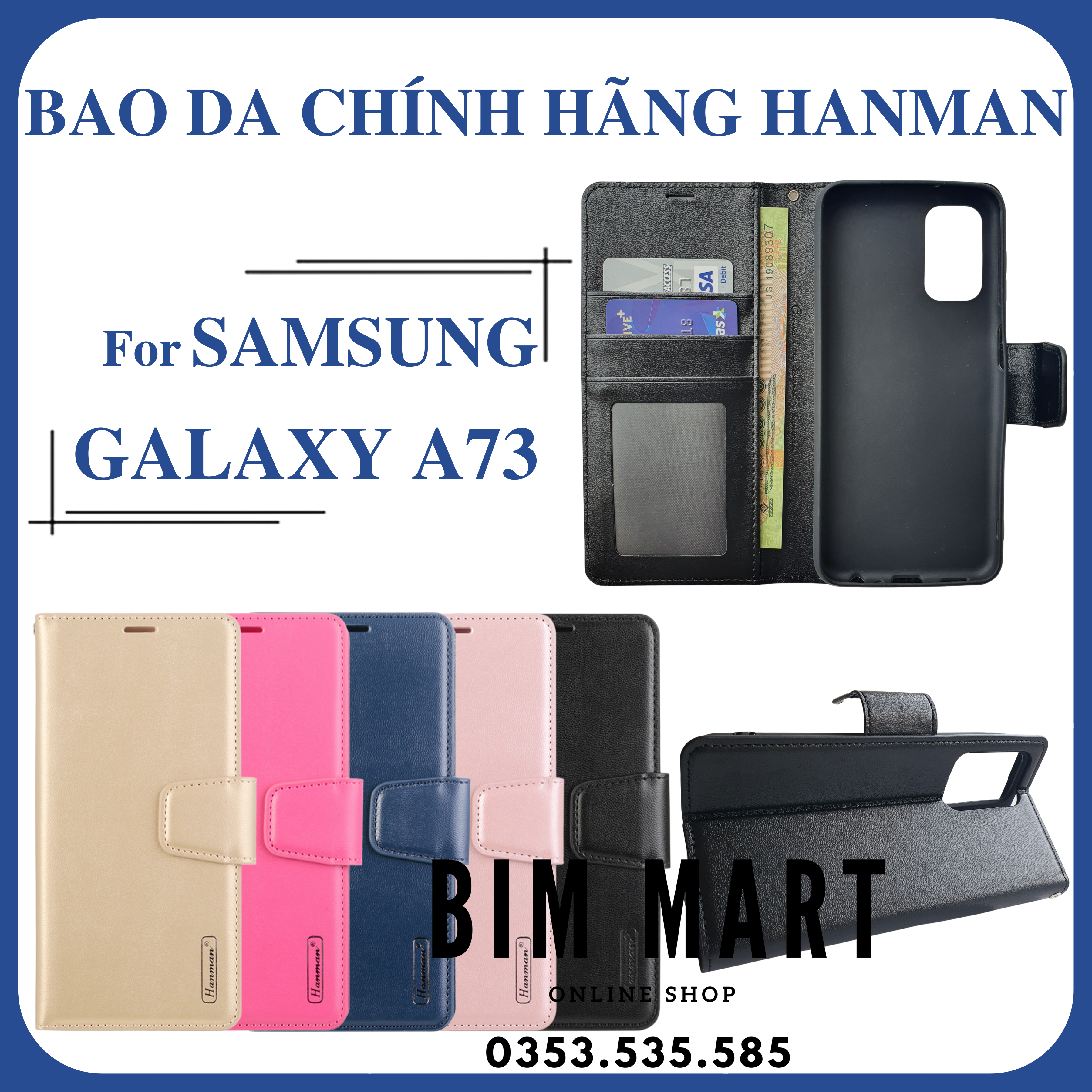 Bao da dạng ví dành cho Samsung A73 Hanman có quai cài - Hàng nhập khẩu