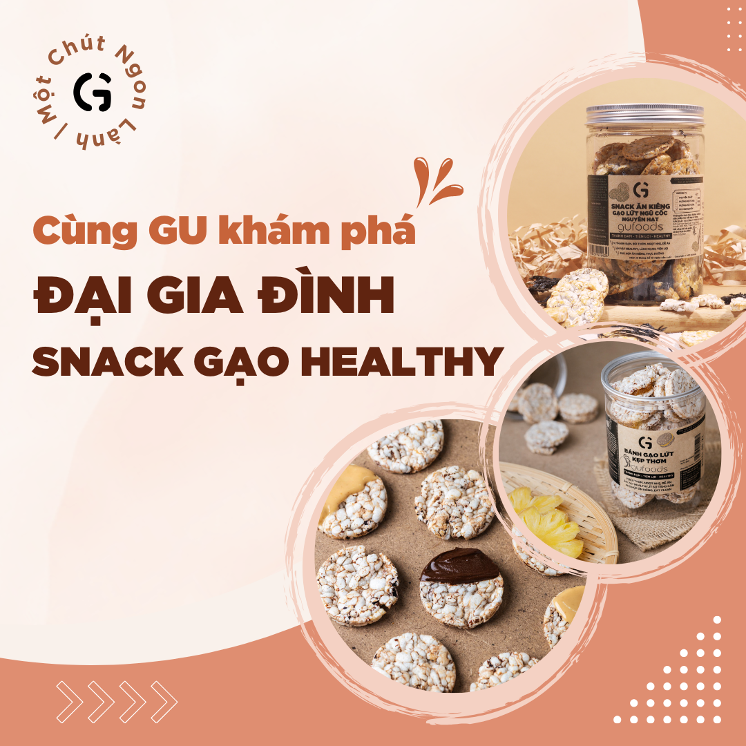 Snack gạo lứt ngũ cốc nguyên hạt GUfoods - Không đường, Không chiên dầu, Không gluten, Thanh đạm, Lành mạnh, Phù hợp Eat clean, Ăn vặt healthy, Tiện lợi, Thuần chay
