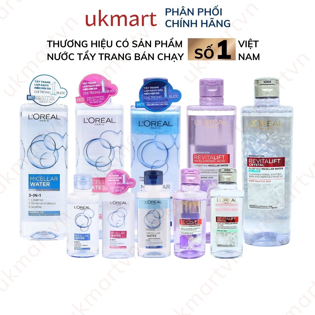 Nước Tẩy Trang L'Oreal Paris Cho Mọi Loại Da 3-in-1 Loreal Micellar Water Da Dầu Da Nhạy Cảm Da Khô