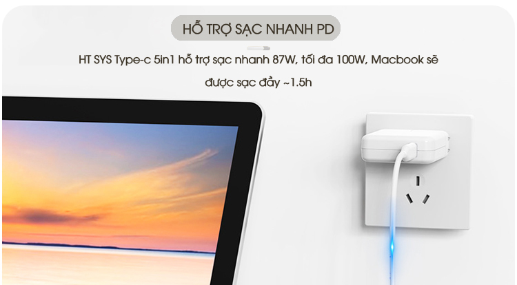 cổng usb, hub type c to hdmi ht sys 6in1