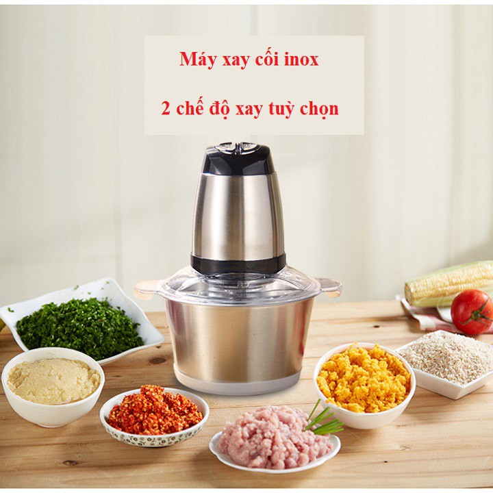 Máy Xay Thịt Đa Năng Cối Inox 2 Lít Dao Thép 4 Lưỡi Siêu Khoẻ - Hàng nhập khẩu
