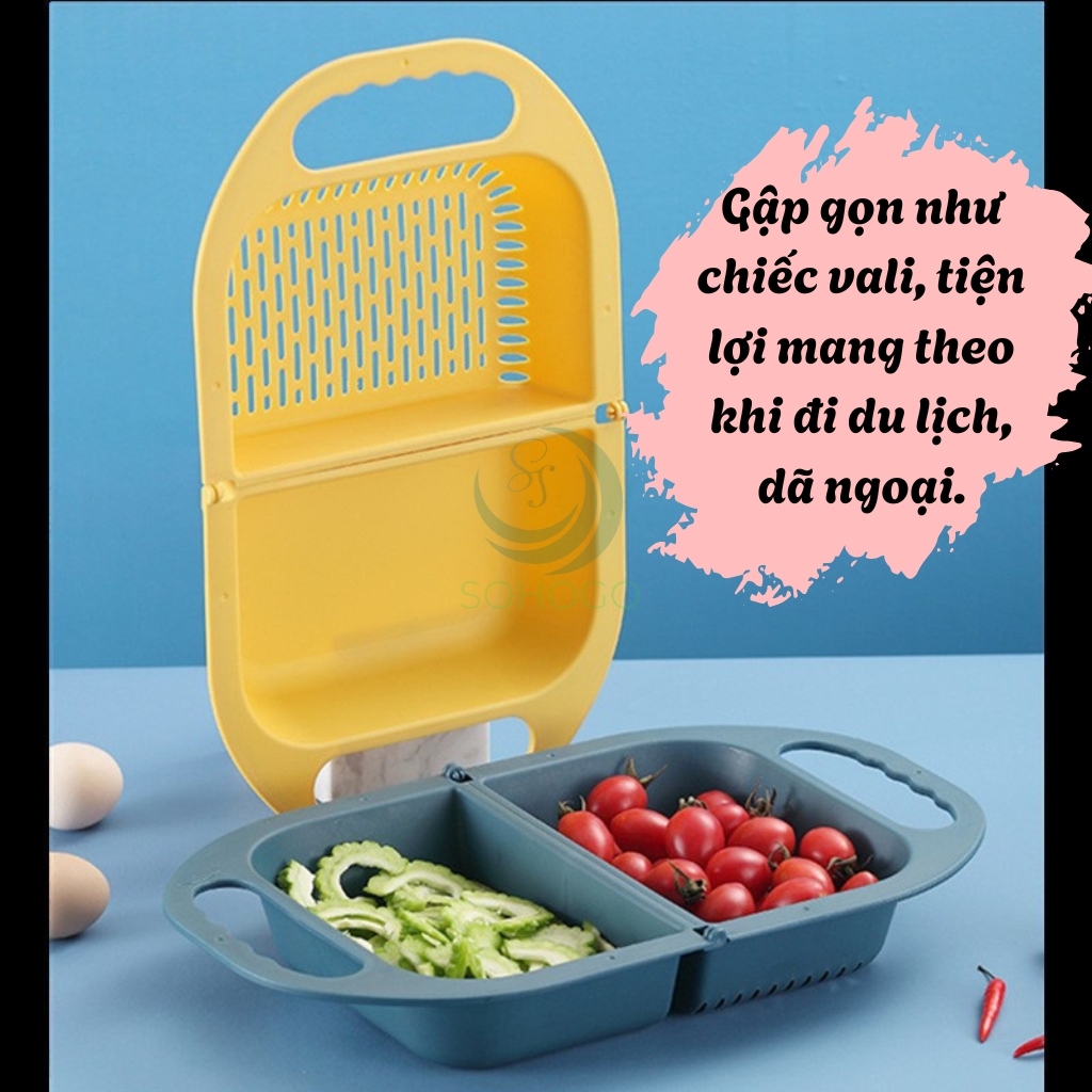 Rổ Rửa Thực Phẩm Kèm Thau Tiện Lợi -Rổ Nhựa Thông Minh Đa Năng Cho Nhà Bếp -Rổ Xả Nước Gập Gọn Cầm Tay -Rổ Rửa Rau Gập Gọn