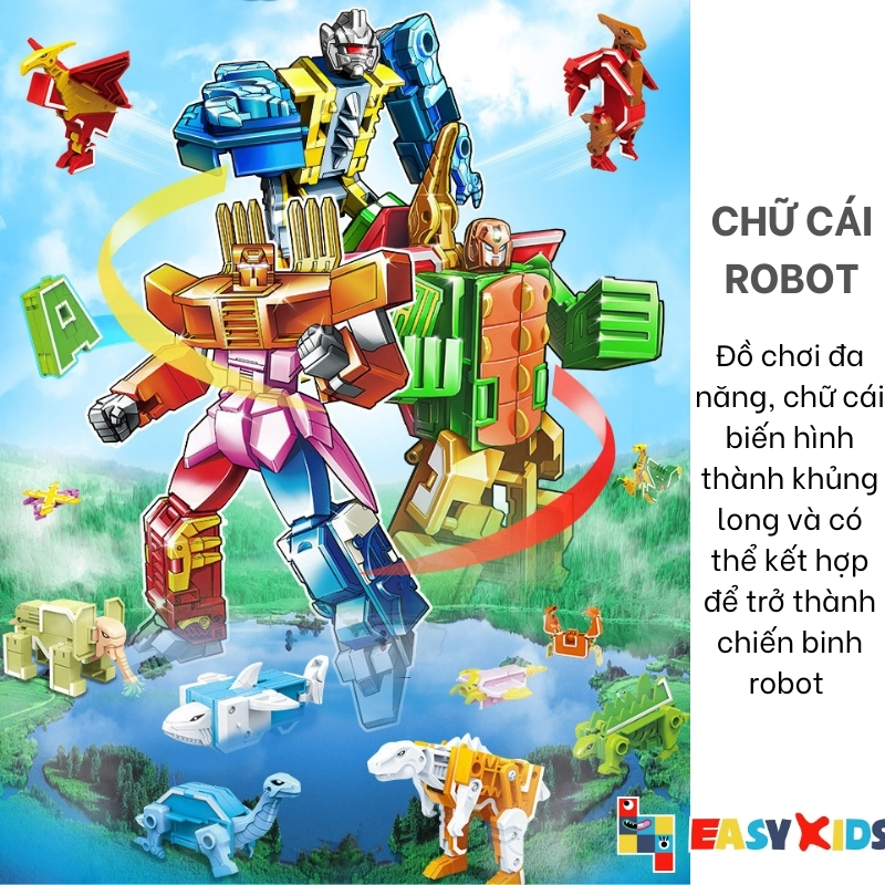 Đồ Chơi Bảng 26 Chữ Cái Biến Hình Lắp Ghép Chiến Binh Robot Khủng Long Lớn Sáng Tạo Chữ Số Và Dấu