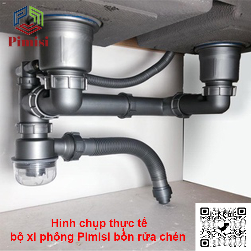 Hình chụp thực tế bộ xi phông bồn rửa chén Pimisi cao cấp