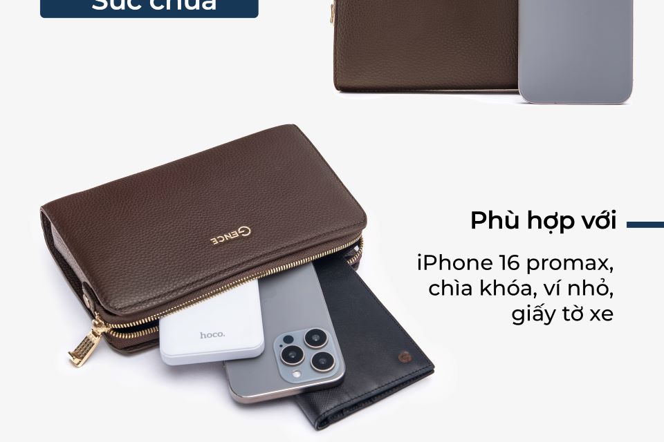 Clutch Nam Ví Cầm Tay GENCE RB07 Da Bò Khóa Số Cao Cấp Màu Nâu