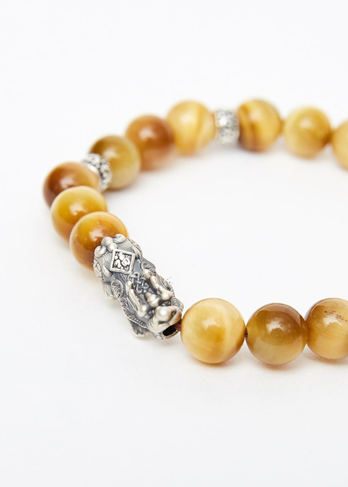 Vòng tay đá thạch anh mắt hổ vàng tâm phối tỳ hưu bạc thái 8mm mệnh thổ, kim - Ngọc Quý Gemstones