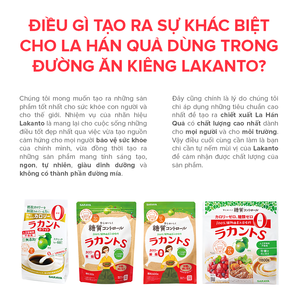 Đường ăn kiêng La Hán Quả Saraya Lakanto MonkFruit Trắng, 0 Calo, 0 tăng đường huyết, 0 biến đổi gen - 180g