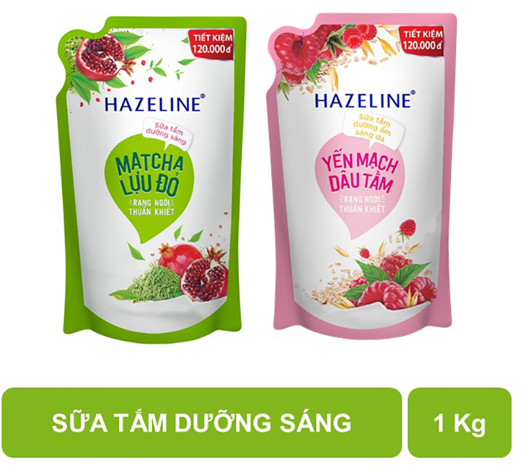 Sữa Tắm Hazeline Dưỡng Sáng Da Matcha Và Lựu Đỏ (Túi 1kg)