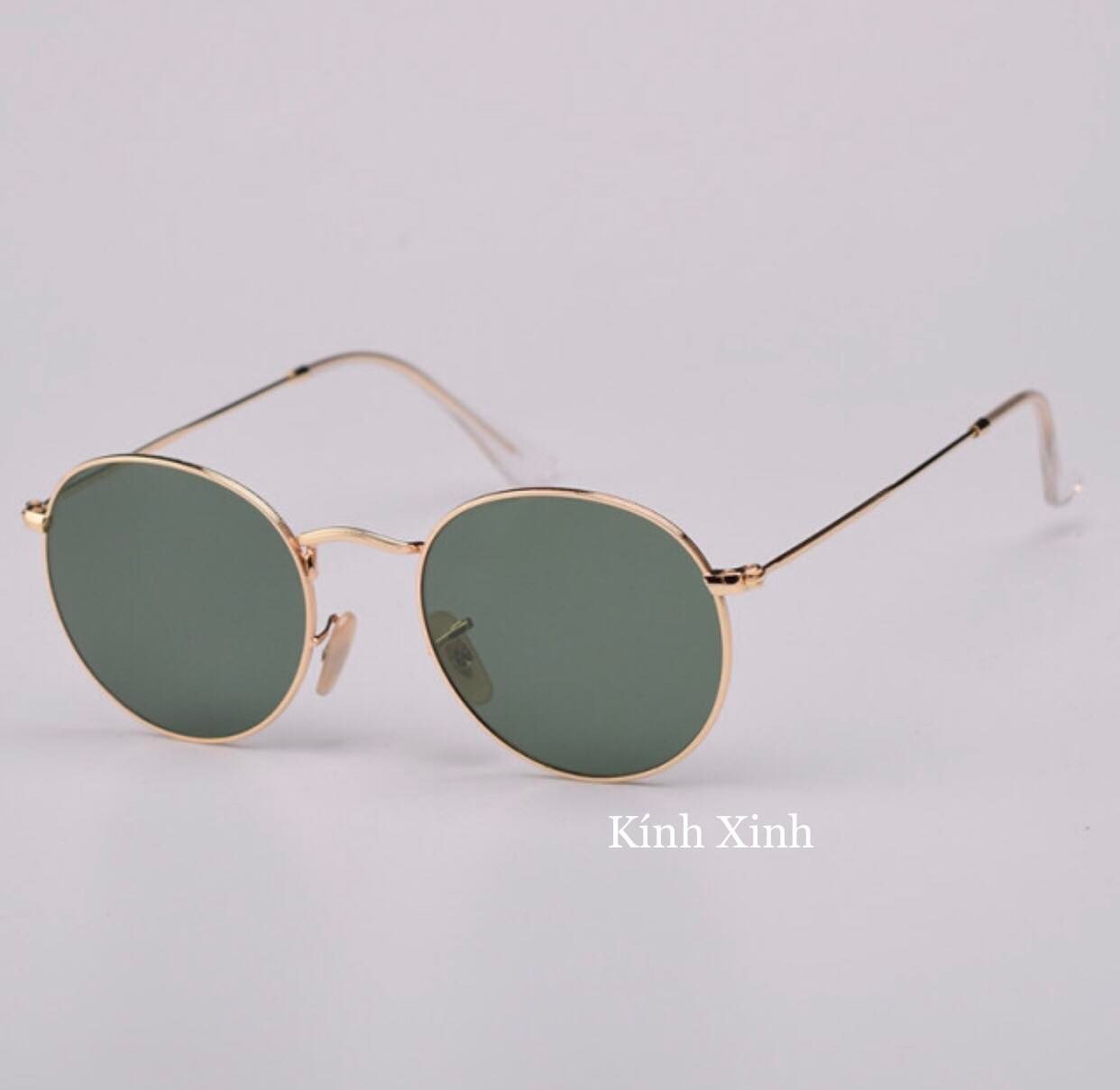 Kính râm Nam Nữ Mắt Tròn Nhỏ Tròng Thủy Tinh Chống Nắng UV 400 Phong Cách Cổ Điển + Tặng Kèm Phụ Kiện Cao Cấp