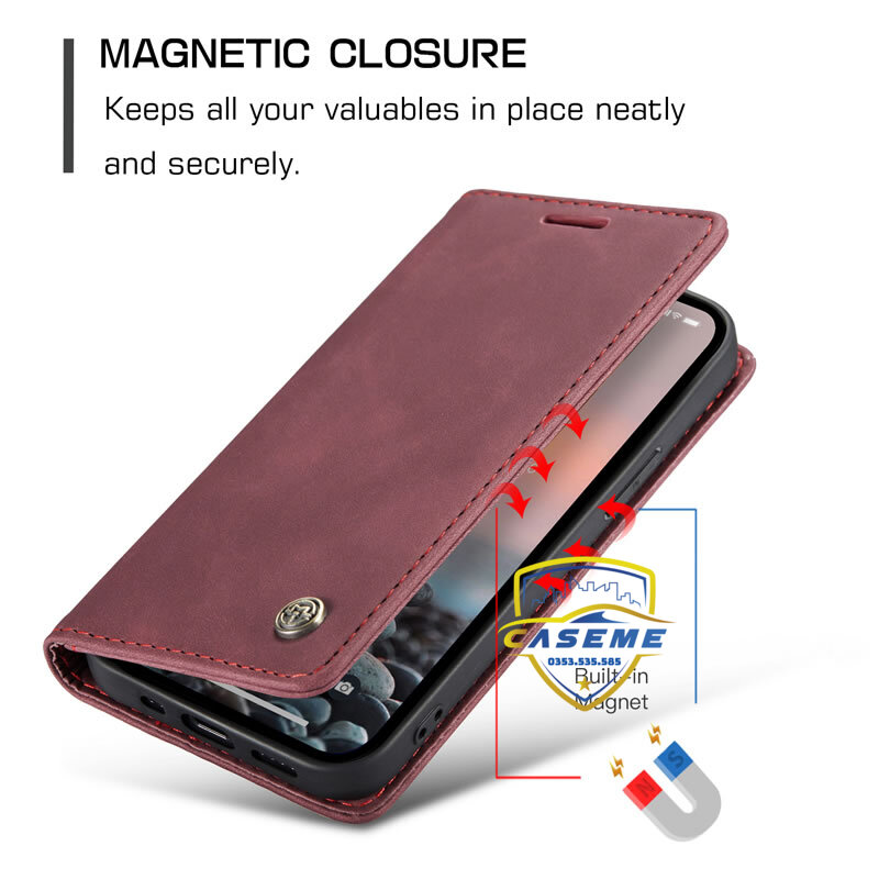 Bao da bò thật dạng ví dành cho iPhone 14 Pro Max Caseme - Hàng Nhập Khẩu