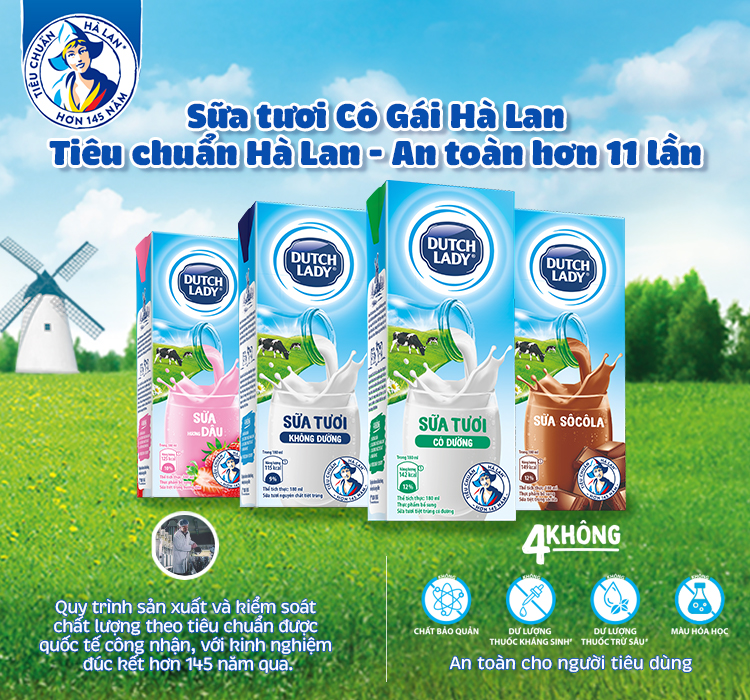 Sữa Uống Tiệt Trùng Dutch Lady Cô Gái Hà Lan Có Đường (1000ml)