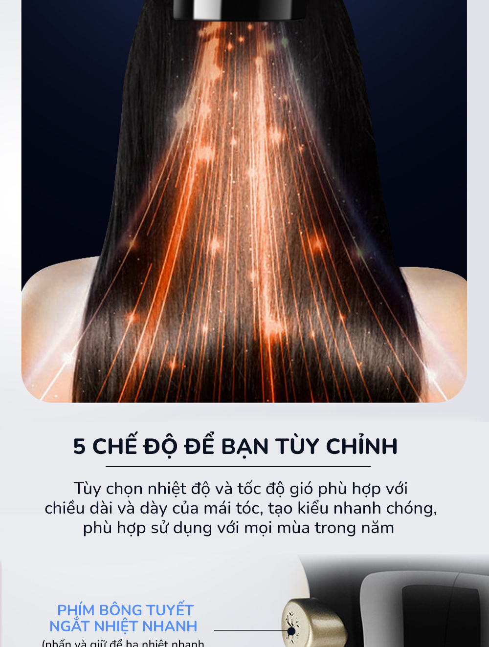 Máy sấy tóc công suất lớn CWELL 2500W, 3 chế độ nhiệt 2 chế độ gió, tạo kiểu tóc Chuẩn Salon C06HD