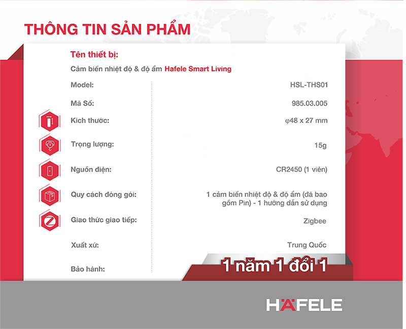 Cảm biến nhiệt độ & độ ẩm Hafele Smart Living - Hafele Temperature & Humidity sensor (Hàng chính hãng)