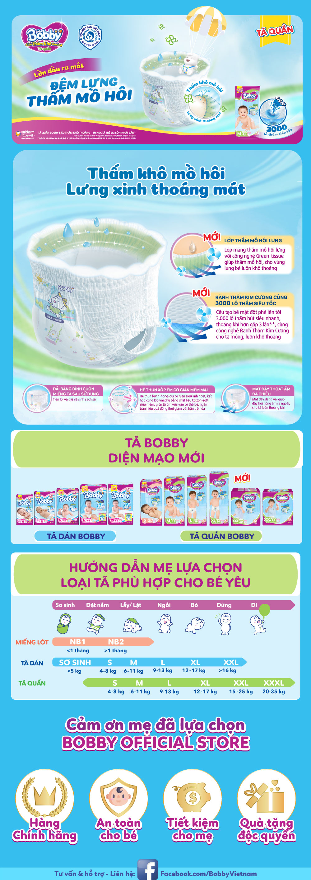 Tã Quần Bobby - Đệm Lưng Thấm Mồ Hôi M124 (124 Miếng)