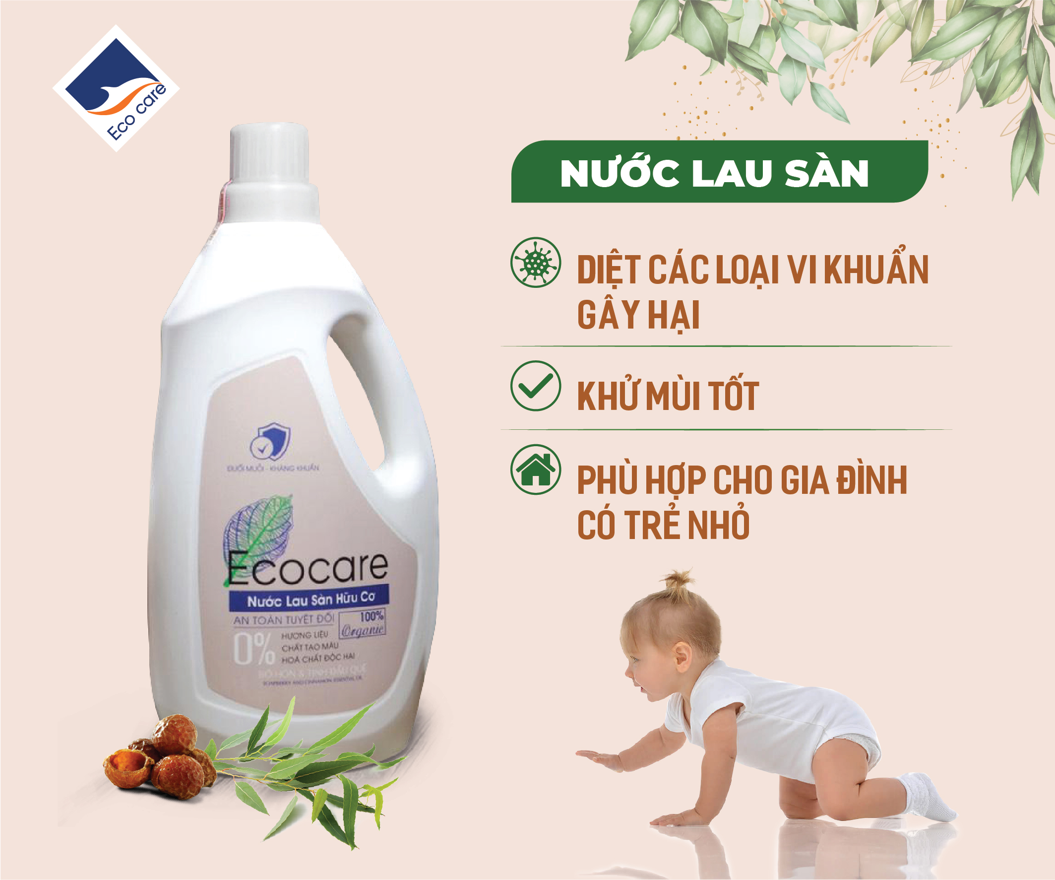 Nước lau sàn Hữu cơ đuổi muỗi hương Quế 4000ml thương hiệu Ecocare