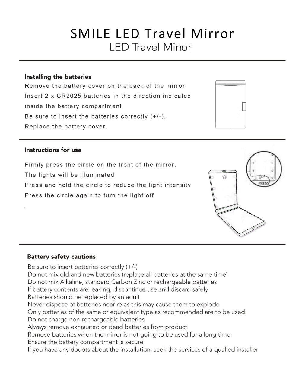 Gương Trang Điểm Bỏ Túi Có Đèn LED Ms.Elec Lm-002 - Trắng