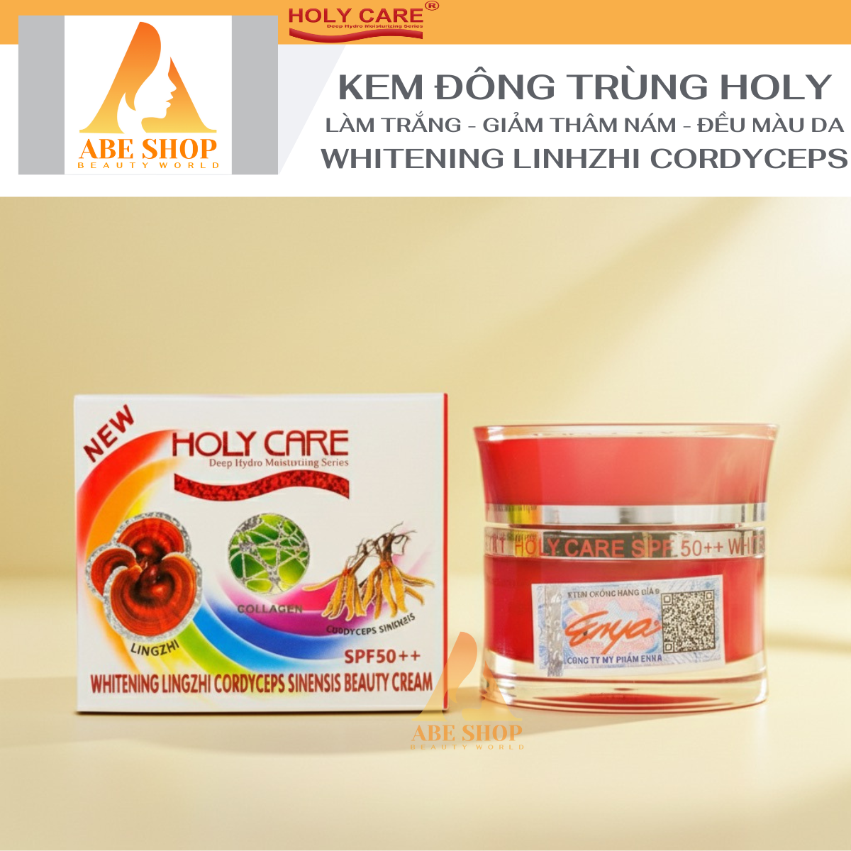 Kem HOLY CARE Đông Trùng - Linh Chi  9in1 20g Làm Trắng - Giảm Thâm Nám - Chống Lão Hóa - Mờ Nếp Nhăn