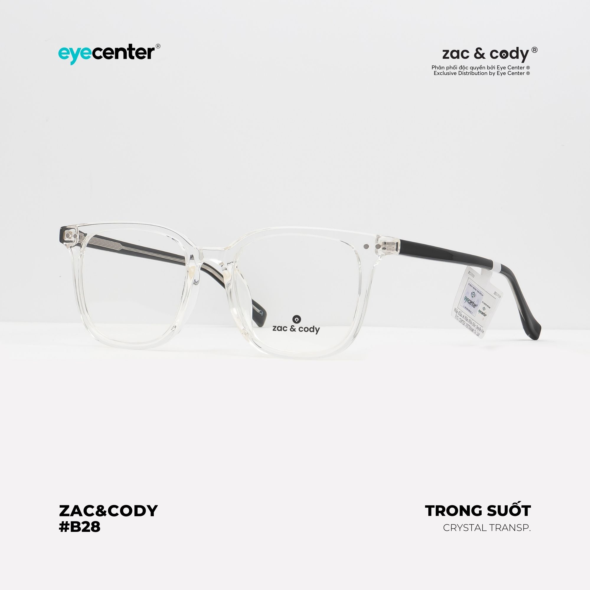Gọng kính cận nam nữ chính hãng B28-S ZAC CODY dáng vuông lõi thép chống gãy BS28 by Eye Center Vietnam
