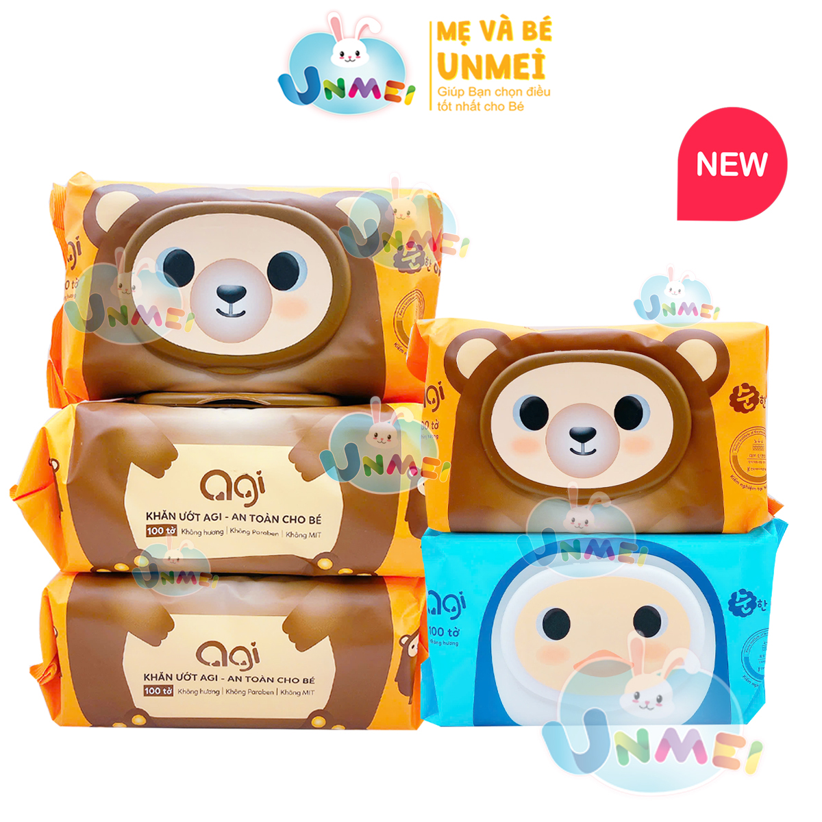 COMBO 5 GÓI KHĂN ƯỚT AGI KHÔNG HƯƠNG LOẠI 100 TỜ - GIAO MÀU NGẪU NHIÊN