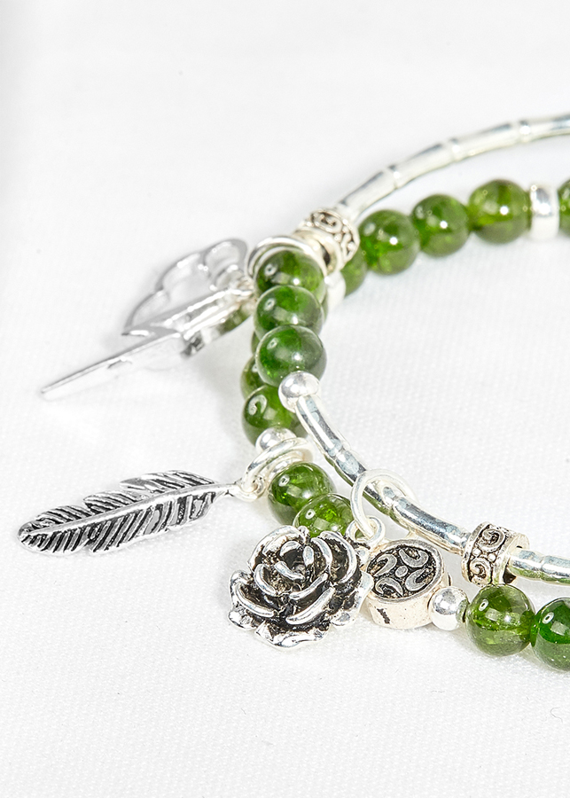 Vòng tay 2 line đá diopside phối charm mây sét Ngọc Quý Gemstones