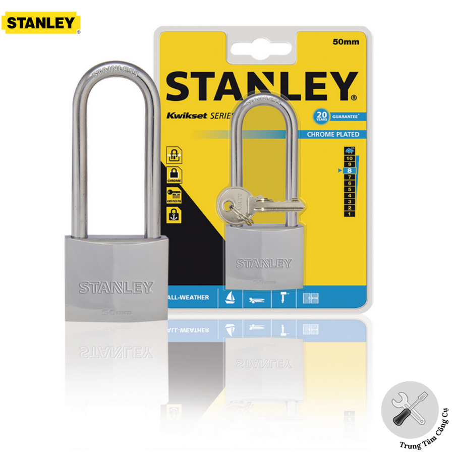 Ổ Khóa Stanley USA, Chrome trắng, càng dài, rộng 50mm- S742-017