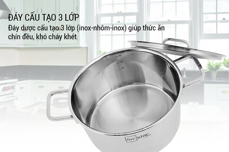 Bộ 4 Nồi Inox 304 3 Lớp Roman Fivestar Nắp Inox 07pcs FS07C Plus