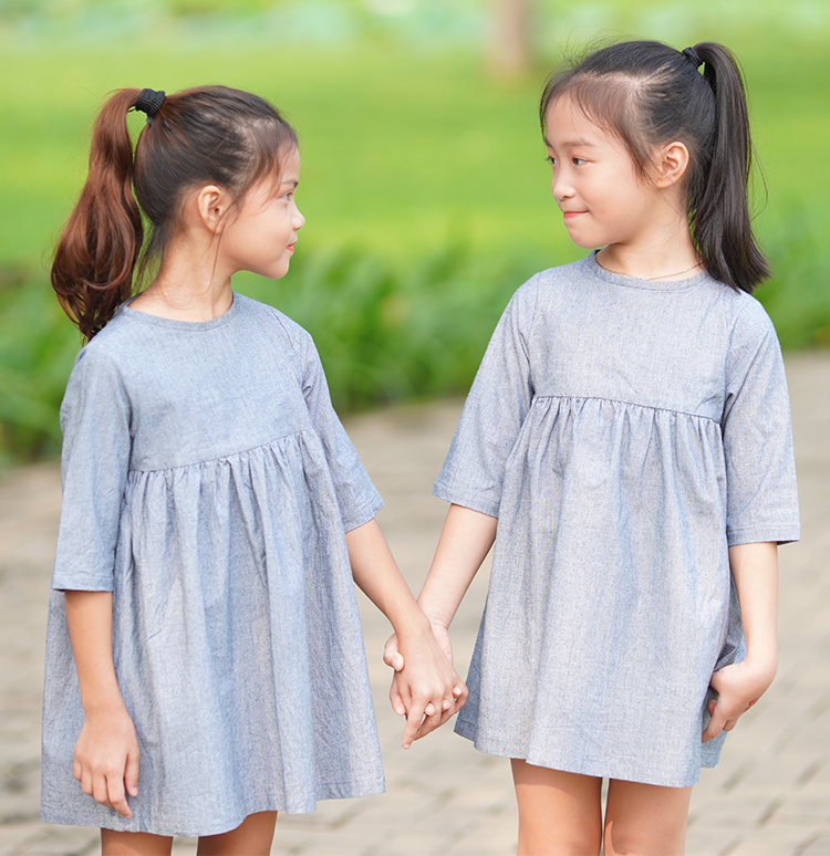 Đầm Bé Gái Tay Dài Buộc Nơ Phía Sau KIKAGND-0005