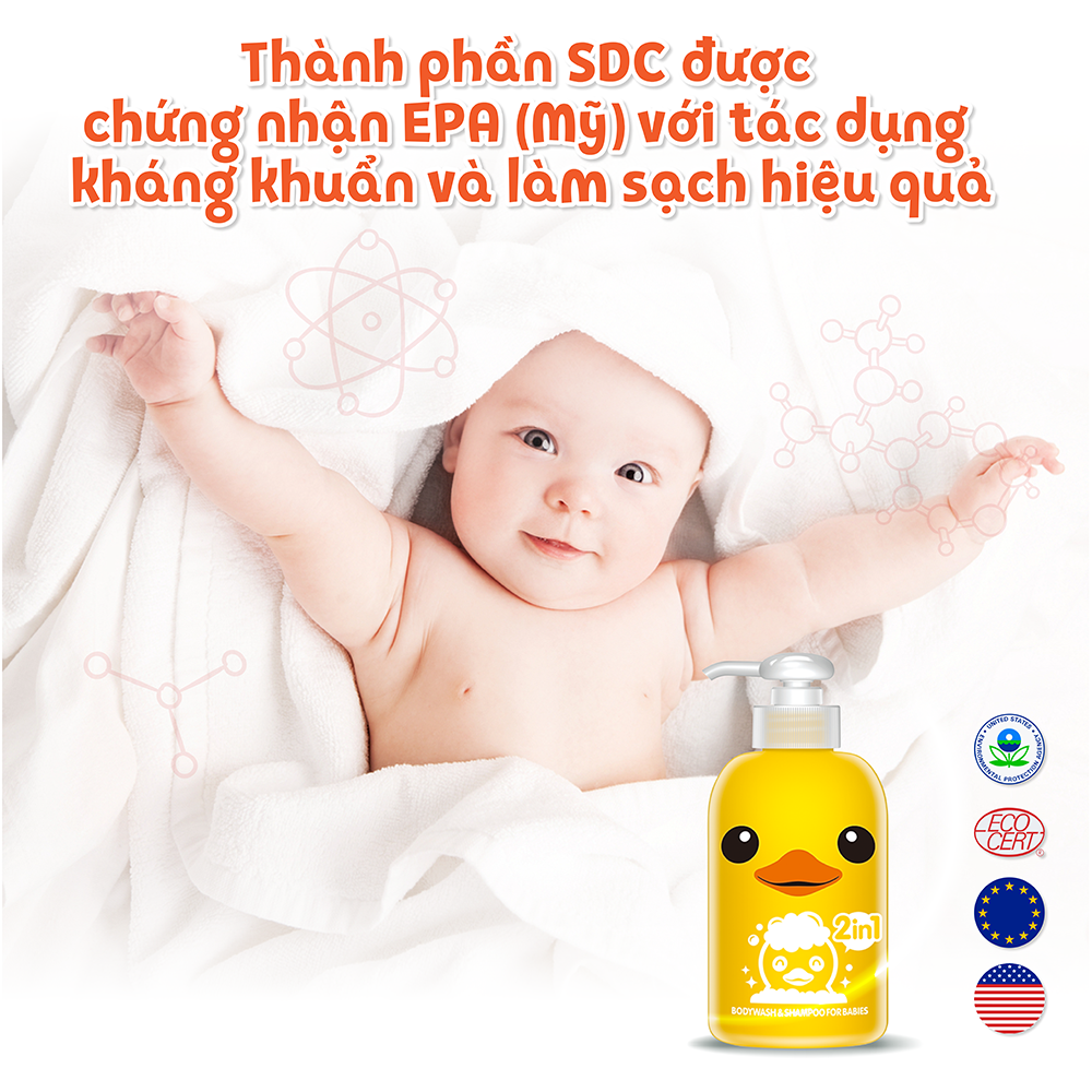 Sữa tắm gội toàn thân KHÔNG CAY MẮT 2 in 1 trẻ em Rubber Duck 400ml_AN TOÀN CHO TRẺ SƠ SINH 6