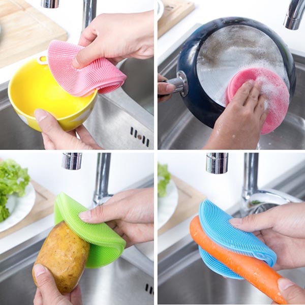 Combo 2 miếng rửa chén silicon đa năng (giao màu ngẫu nhiên) + dưỡng da tay giúp mềm mượt tay (100ml)