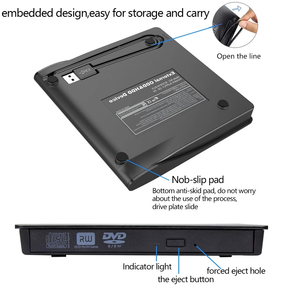 Ổ đĩa dvd rời cho laptop, desktop, máy tính bàn, ổ đĩa quang dvd rw gắn ngoài qua cổng USB hỗ trợ đọc, ghi đĩa dvd, cd không kén đĩa - Hàng chính hãng