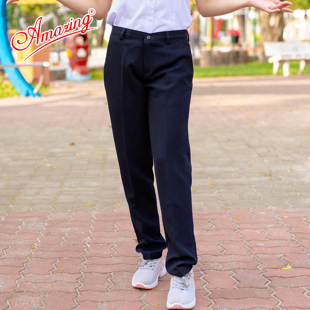 Quần tây nữ màu xanh đen Amazing lưng vừa, 1 nút, dáng suông, ống đứng, chất liệu tuyết mưa dày, mềm, không nhăn