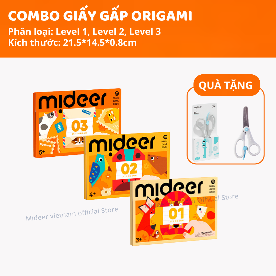 Giấy Gấp Origami Mideer Origami 3 cấp độ, Đồ Chơi Thủ Công giáo dục sáng tạo Cho Bé 2 3 4 5 Tuổi