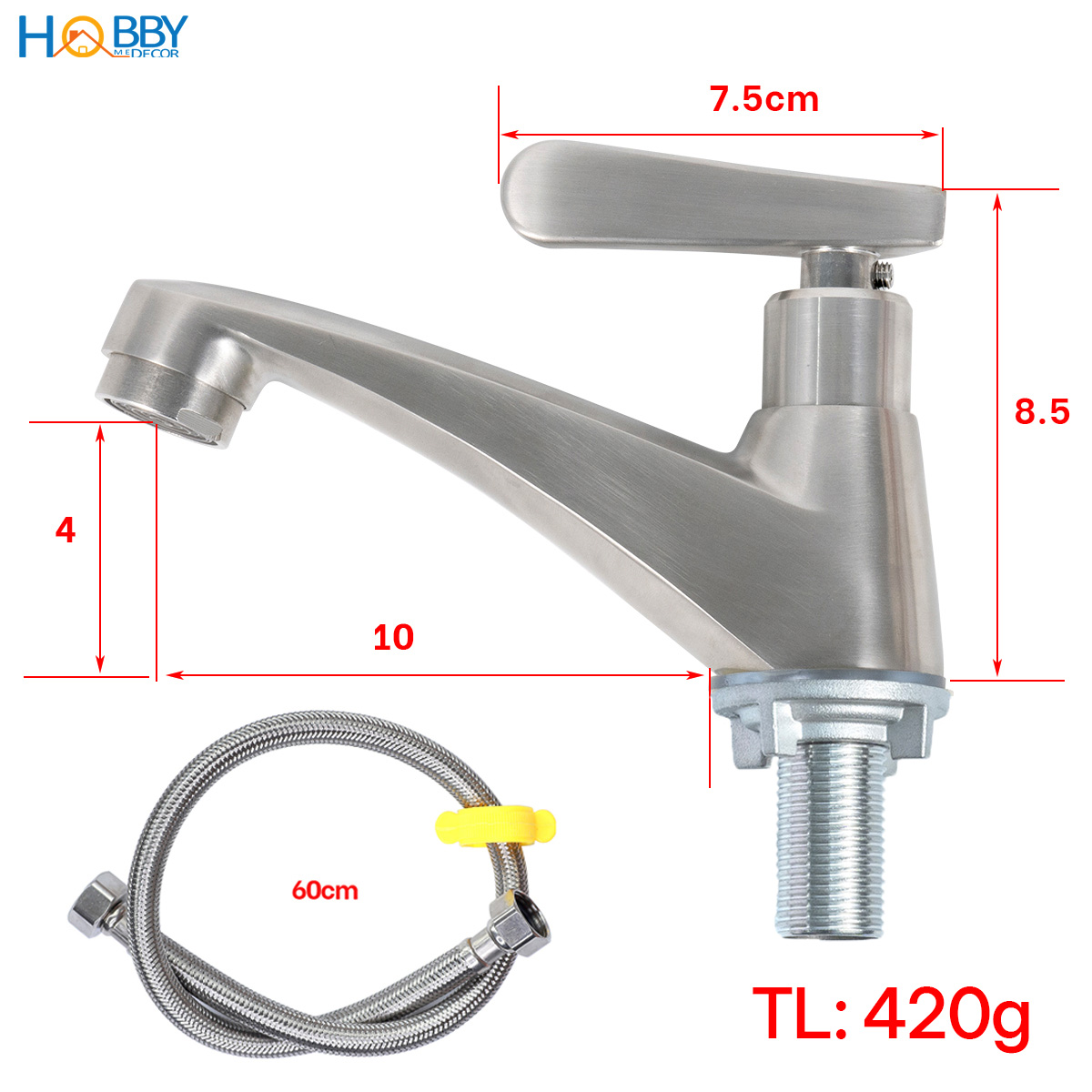 Vòi chậu rửa mặt lavabo dòng lạnh inox 304 Hobby home decor LBL6