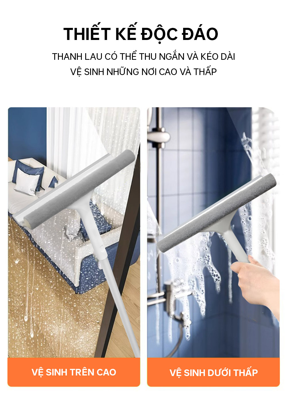 Cây lau kính, gạt chùi kính đa năng 2 đầu trong 1 - Parroti Shiny SN01