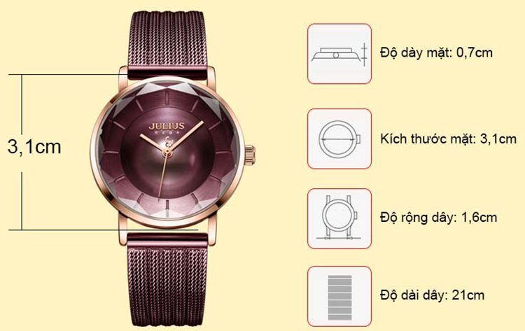 Đồng hồ nữ Julius JA-1129D (Tím)