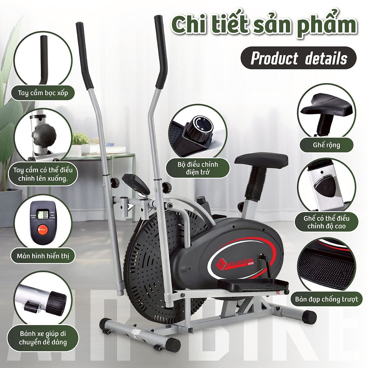 BG Xe đạp tập tại nhà thể dục 8701 / 8703 kết hợp tay chân - giúp rèn luyện sức khỏe hiệu quả