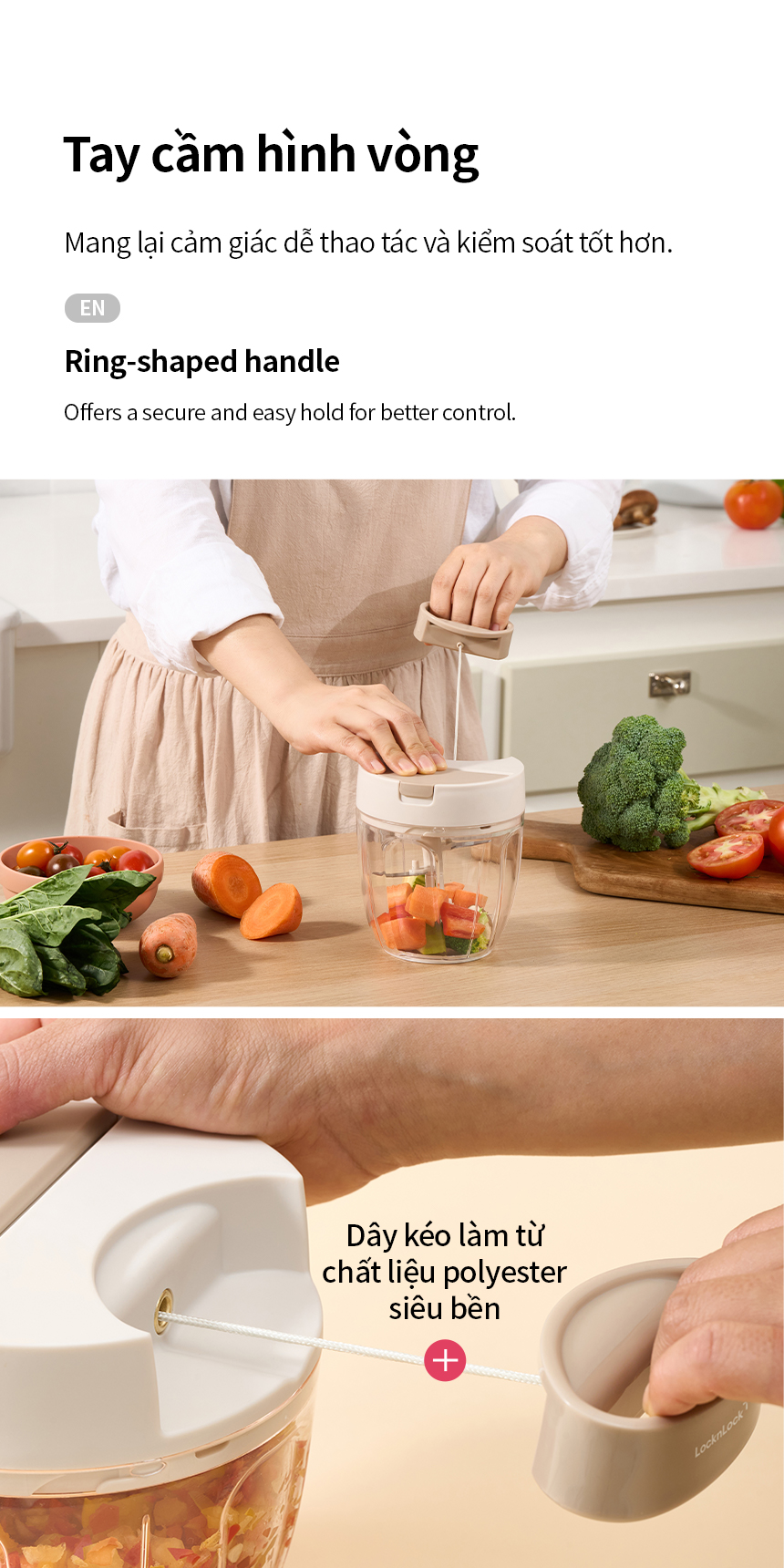 Dụng Cụ Xay Tỏi Ớt LocknLock CKS342BEG, CKS343BEG, CKS344BEG, Hàng Chính Hãng, Kéo Tay - JoyMall