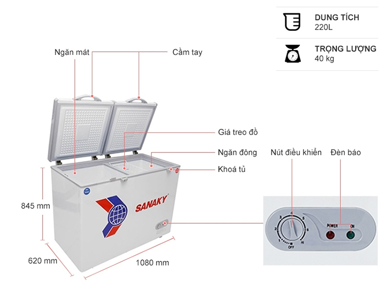 Tủ Đông Sanaky VH-285W2 (220L) - Hàng Chính Hãng