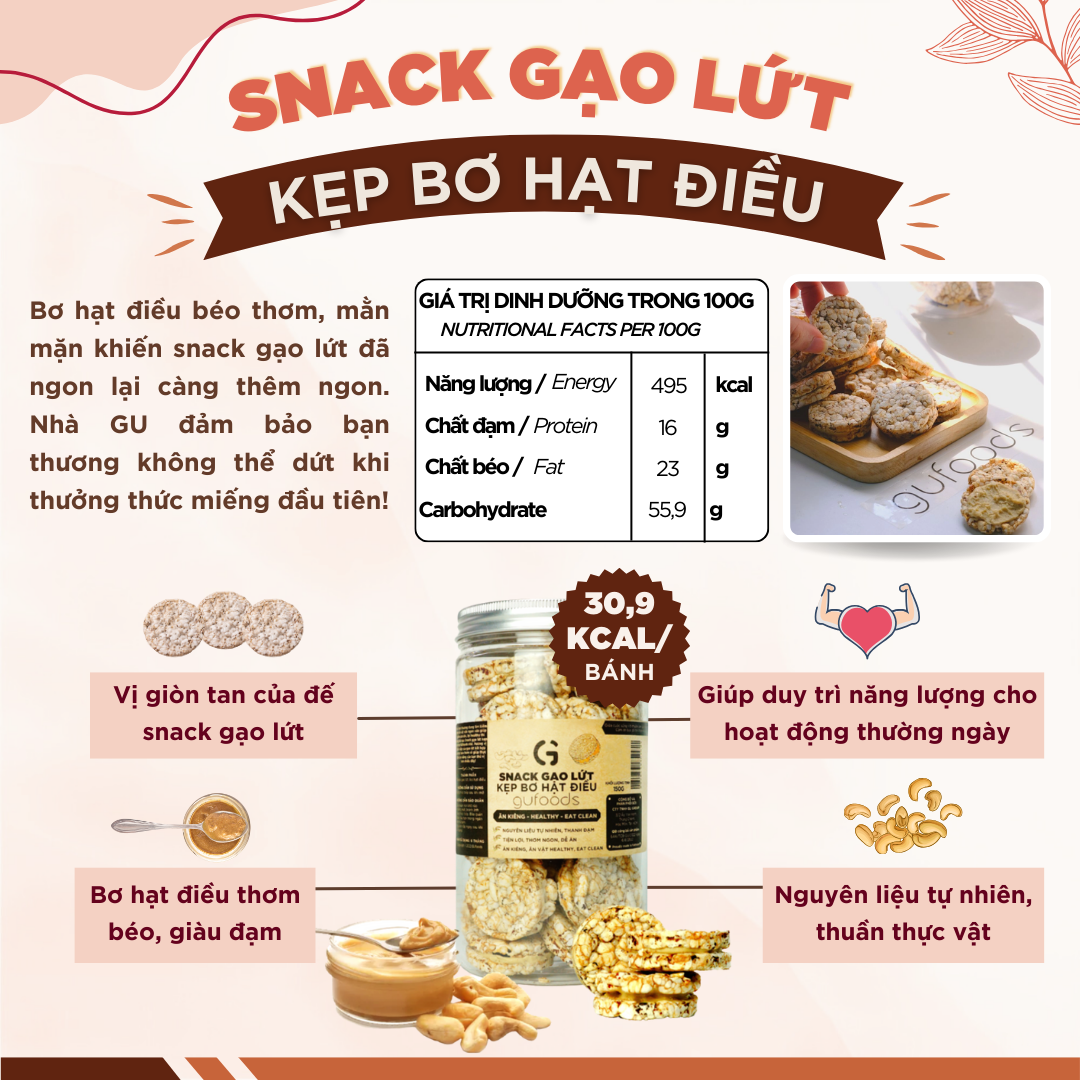 Snack gạo lứt nướng rong biển GUfoods - Giòn rụm, Healthy, Giàu dinh dưỡng, Thuần chay, Eat Clean, Ăn vặt lành mạnh