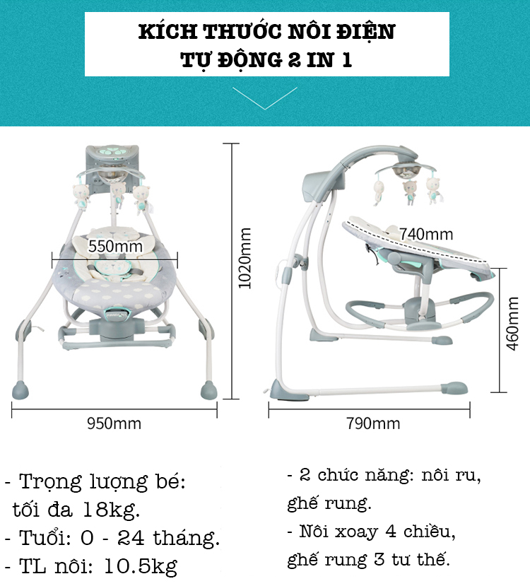 Nôi và ghế rung Ingenuity Twinkle Tails phiên bản mới nhất của Mỹ 2in1 - 3