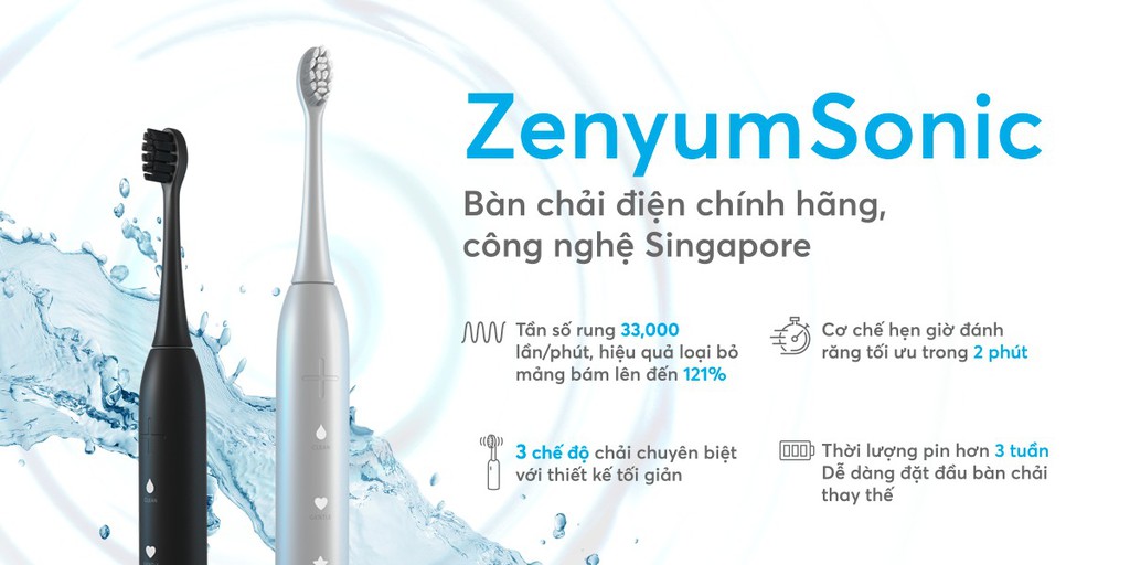 [Chính Hãng] Bộ Bàn Chải Đánh Răng Điện Zenyum Sonic T11 & 3 Đầu Thay Thế TB14A - Công Nghệ Singapore 2