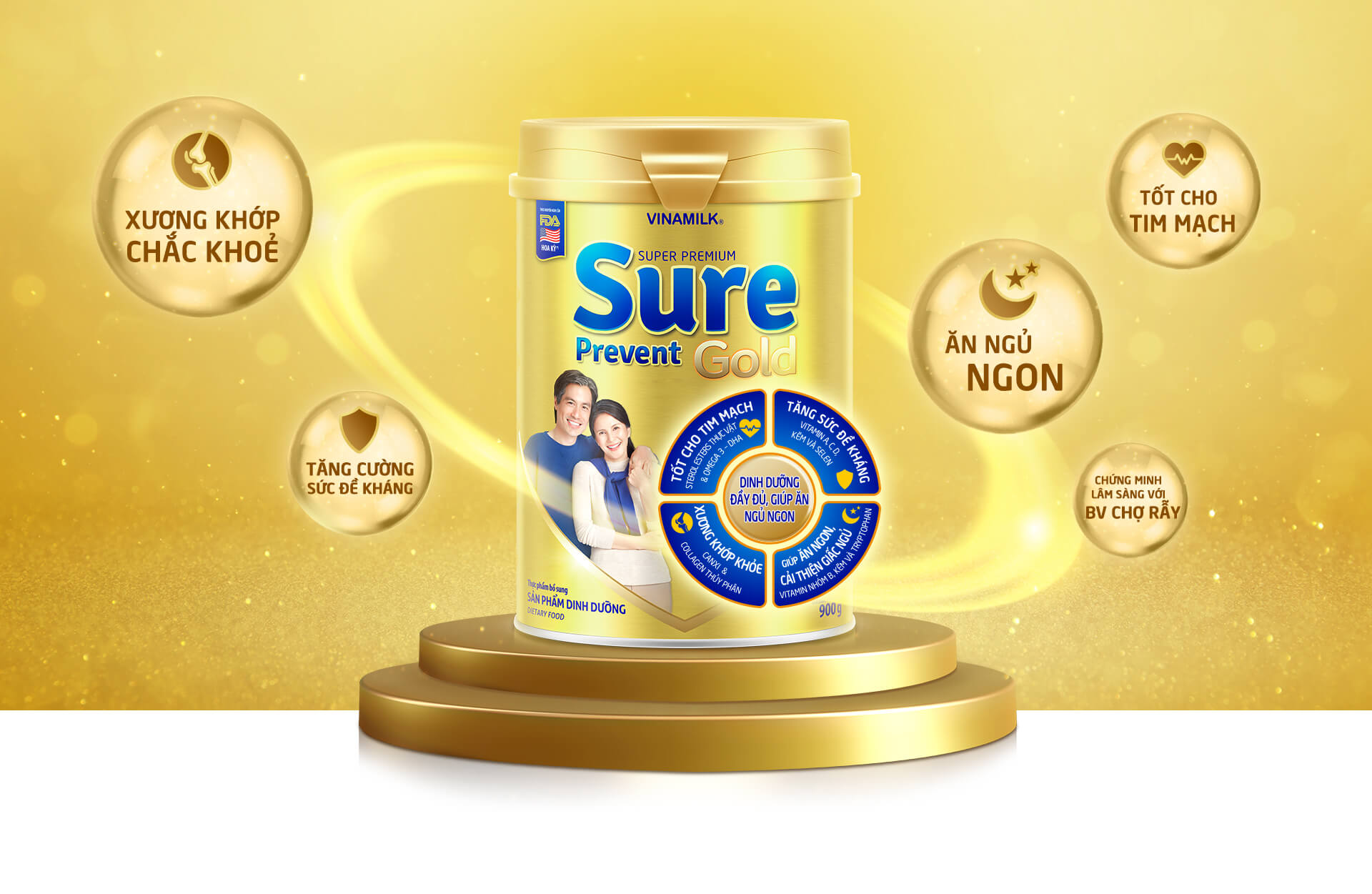 Sữa bột Vinamilk Sure Prevent Gold giúp hệ xương khớp chắc khỏe lon 900g