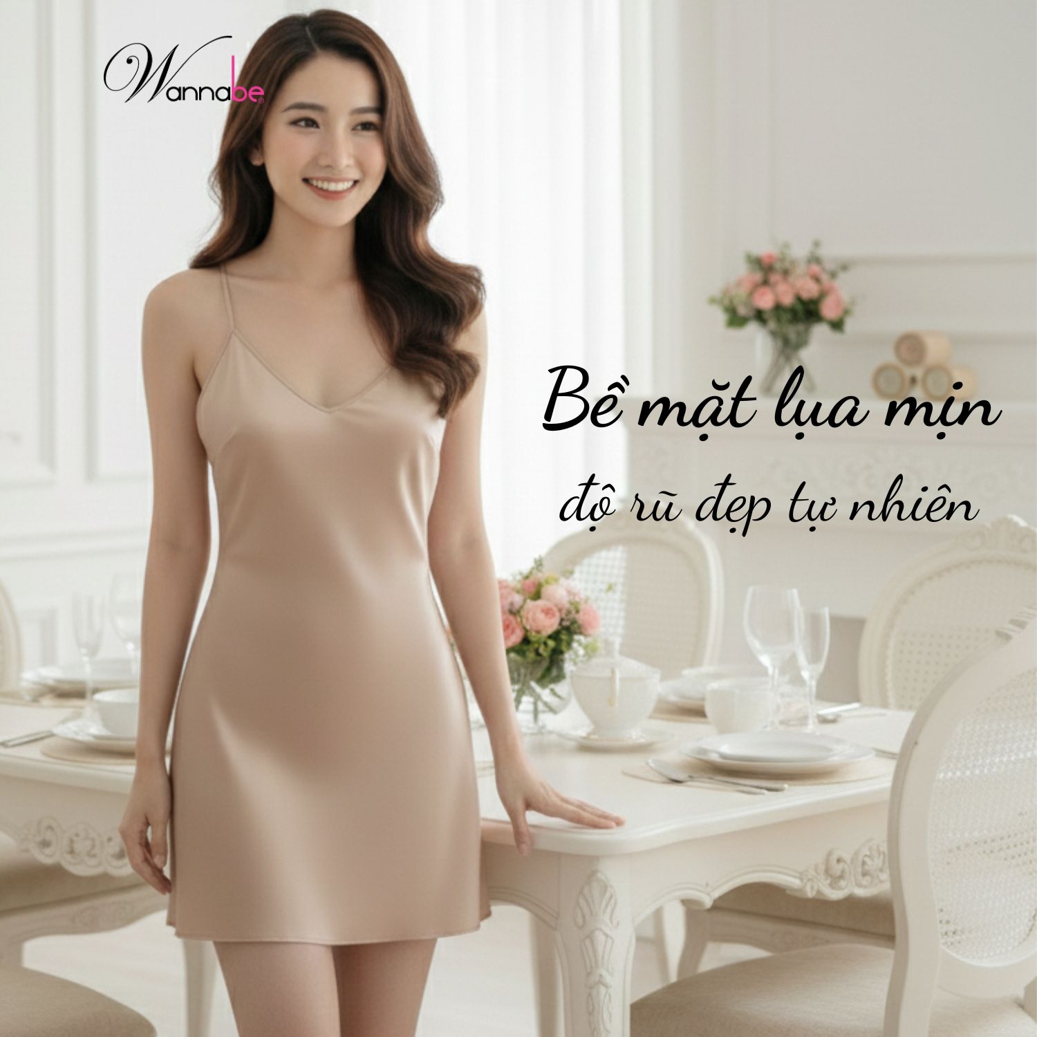 Đầm ngủ lụa WANNABE DN612 váy ngủ tối giản, 2 dây êm dịu thỏai mái, trẻ trung chăm sóc làn da, nâng niu giấc ngủ của bạn