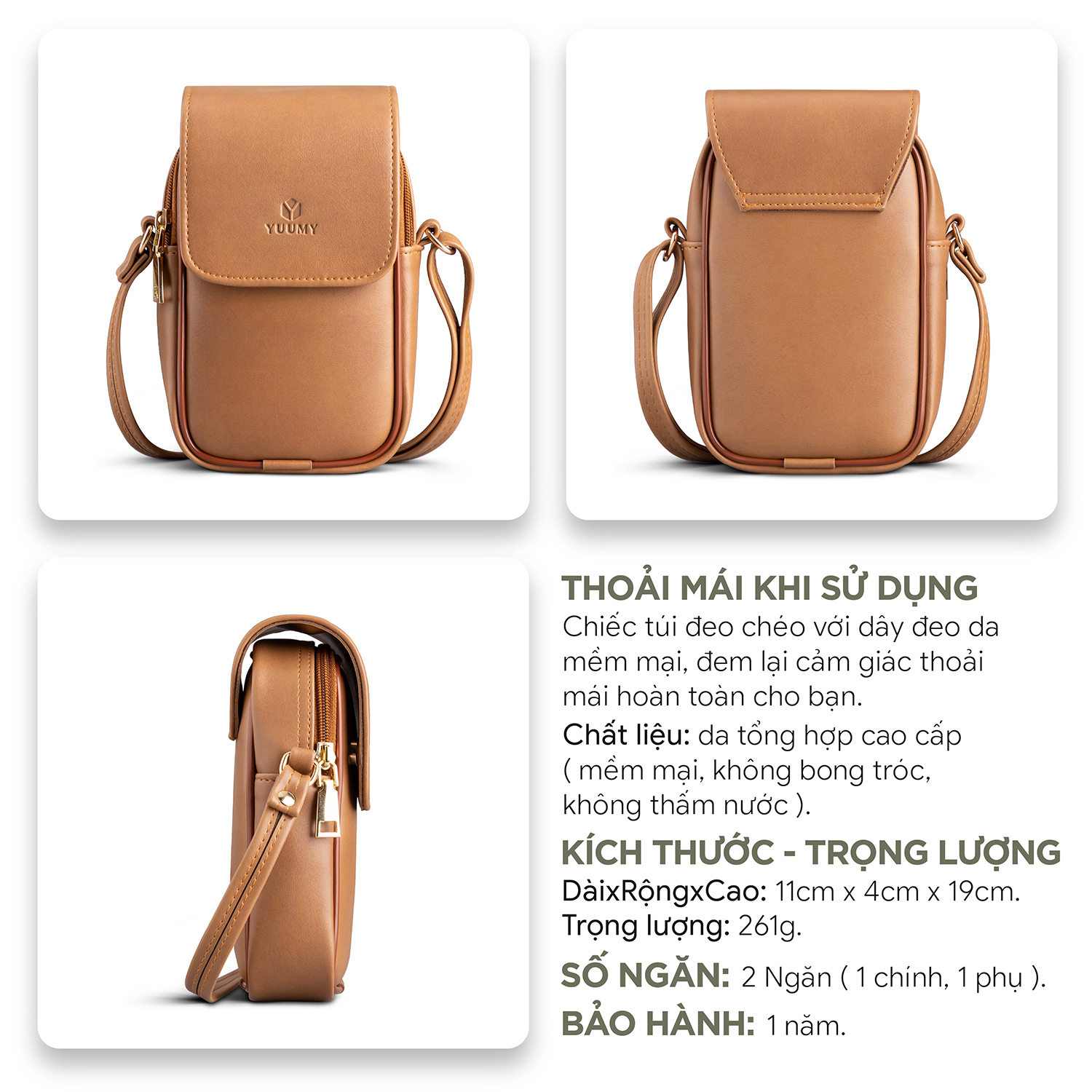 Túi Yuumy ( Thời trang nữ đựng điện thoại size 11 - Túi đeo chéo da Seasand YN120 )