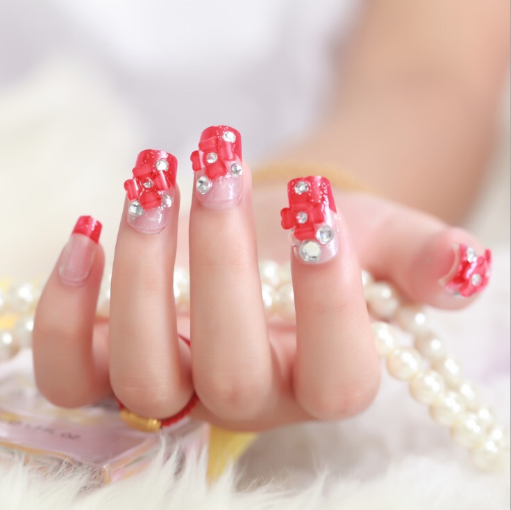 Bộ 24 móng tay giả họa tiết đính đá, nhủ kim tuyến thời trang