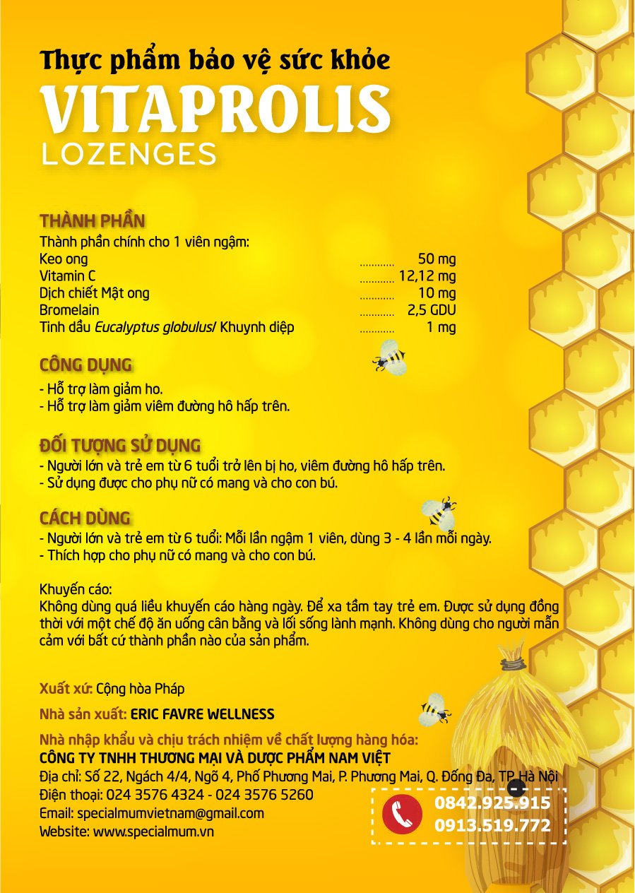 TPBVSK Vitaprolis Lozenges [Hộp 20 viên] Viên ngậm ho cho cả gia đình thành phần tự nhiên [Nhập khẩu Pháp]