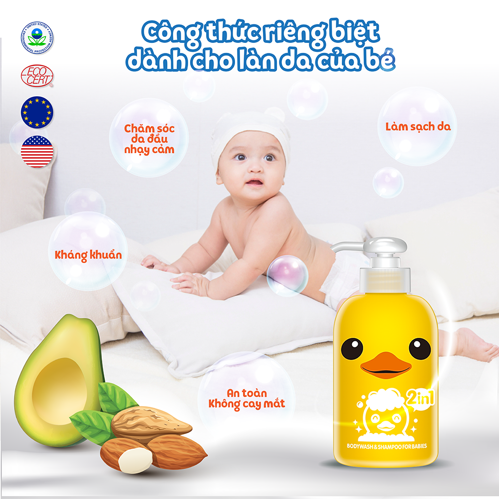 Sữa tắm gội toàn thân KHÔNG CAY MẮT 2 in 1 trẻ em Rubber Duck 400ml_AN TOÀN CHO TRẺ SƠ SINH 2